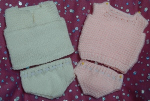 Dolls pants & vest sets, knitting pattern, knits r us
