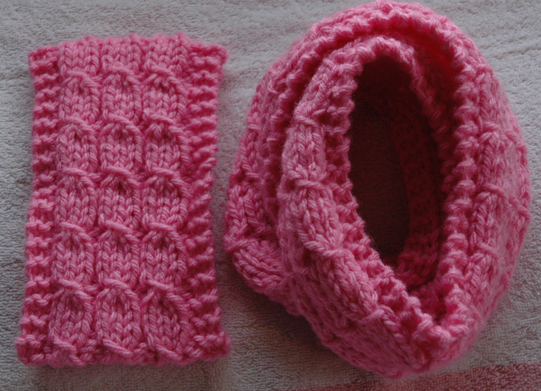 Pink Mock Cable Matching Headband And Long Looped Cowl